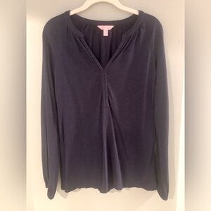 Lilly Pulitzer Navy Long Sleeve Blouse with Mandarin Collar XXS
